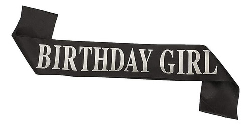 Banda Cumpleaños Birthday Girl Negro Con Letras Plateadas