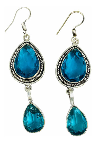 Aros Plata India Topacio London Blue Y Turmalina Indigolita