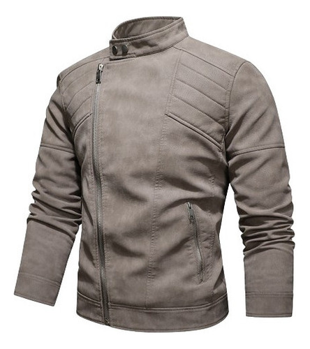 Cremallera De Solapa De Chaqueta De Cuero Pu Para Hombre