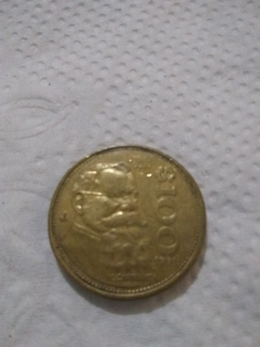 Moneda De 100 De Venustiano Carranza Prof 1991 Canto Estriad