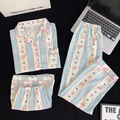 Conjunto De Tres Piezas De Pijama De Verano De Algodón Con F