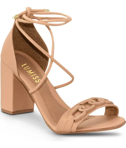 Sandalia Amarração Salto Grosso Alto Blogueira Moda Corrente