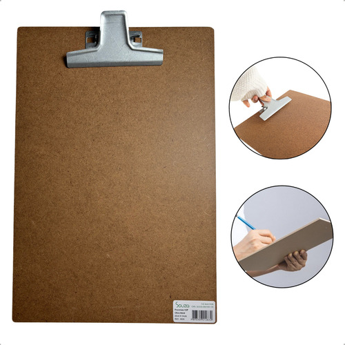 Prancheta De Madeira Mdf Com Prendedor De Metal 20 Un