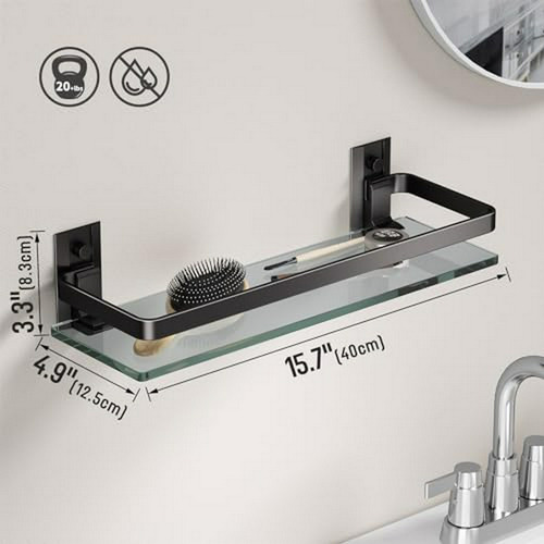 Estante De Pared Para Baño Danpoo, Vidrio Templado (negro)