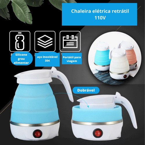Mini Chaleira Eletrica Portatil Dobravel Para Viagem 110v Cor Azul