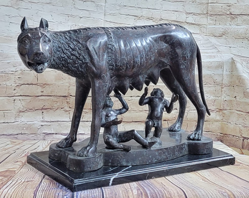 Figura Bronce Real Diseño Lobo Capitolino Remus Romulus