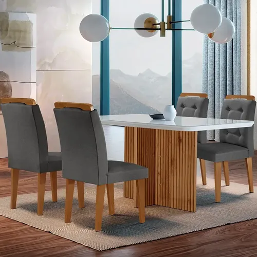 Sala De Jantar Olimpia Mdf E Vidro Com 4 Cadeiras Carol Cor Grafiteoff Whiteimbuia