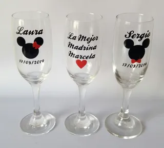 Copa Vidrio Decorada Vinilo Para Bodas, Matrimonios, 15 Años