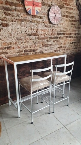 Imagen 7 de 7 de Mesa Industrial 100x40x90 Con 2 Taburetes Tapizados Isla