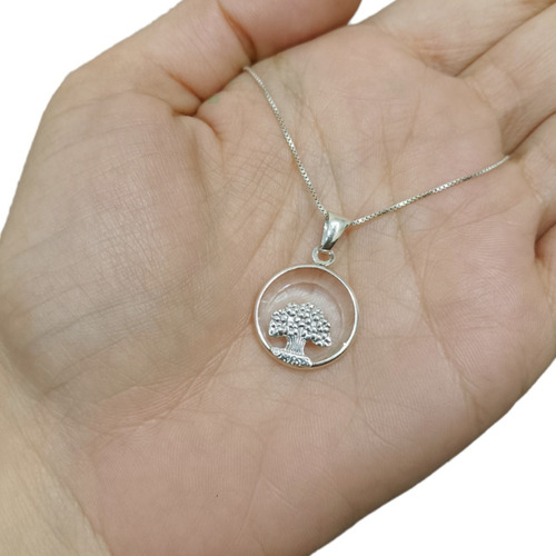 Cadena Dije Plata 925 Cristal De Roca Árbol De La Vida Mujer Color Plateado