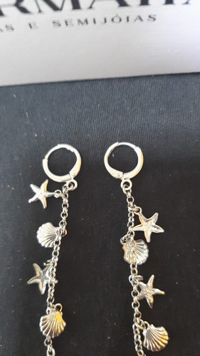 Imagem 5 de 6 de Brinco Prateado Mini Conchas E Estrela Do Mar - Sa872brp