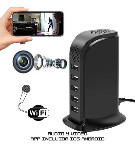 Camara Espia Hub Usb Estacion Carga Real Ip Wifi Audio 