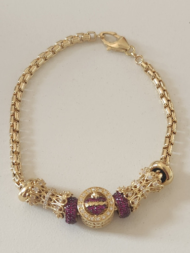 Pulseira Fio Milano Com Berloques Em Ouro 18k Amarelo