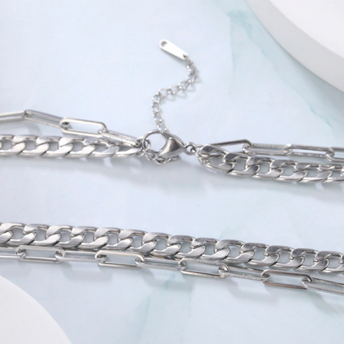 Imagen 7 de 10 de Cadena Cubana Eslabones Hombre Collar Doble Acero Plata 8mm