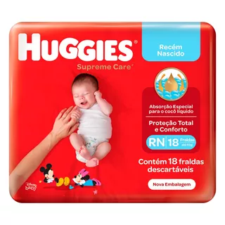 Fraldas Huggies Supreme Care Recém-Nascido RN 18 u