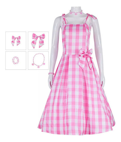 Vestido Suspenso Pink Plaid De Barbie Cosplay Para Mujer