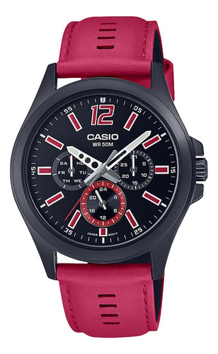 Reloj Casio Mtp-e350bl-1b Análogo Deportivo Correa Rojo