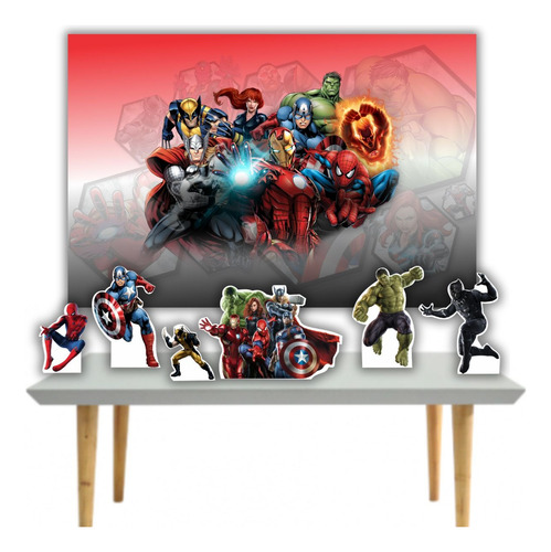 Kit Marvel Painel Poli Banner + Displays Festa 