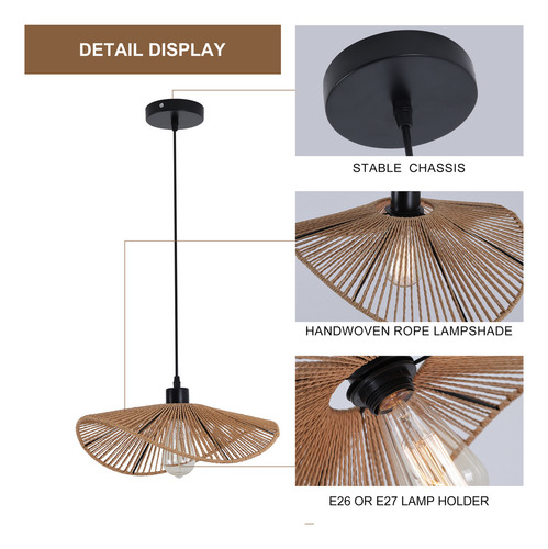 Lámpara Colgante Moderna De Ratán Bohemio Tejida A 1-light Estructura Marrón
