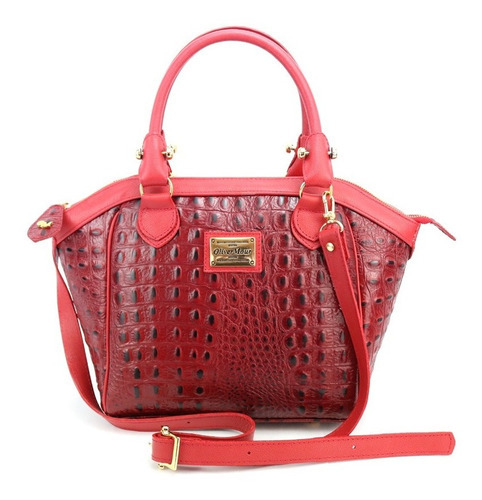 Bolsa Luxo Couro Legitimo Vermelho Croco 24 Horas Cor Vermelho Desenho Do Tecido Croco