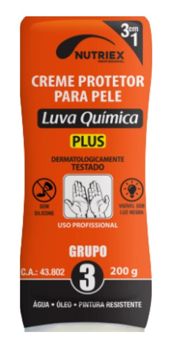 Creme Protetor Quimico Proteção Para Mãos Luva Quimica 200g