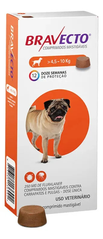 Antipulga Carrapato Bravecto 250 Mg Cães De 4,5 Kg A 10 Kg