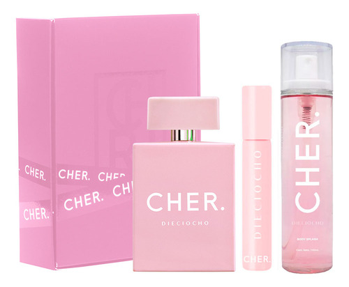 Set Perfume Mujer Cher Dieciocho + Talla 20 Ml+ Body Splash