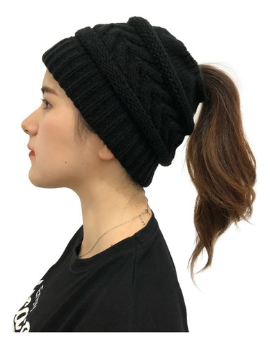 Gorro Con Abertura De Lana Para Cabello Largo Cola Mujer