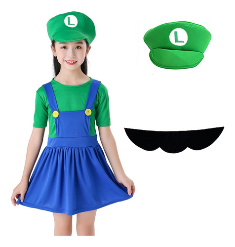 Disfraz De Super Mario Bros Para Niña Traje Con Gorro Y Bigote  Halloween Christmas Fiesta Cumpleaños Cosplay