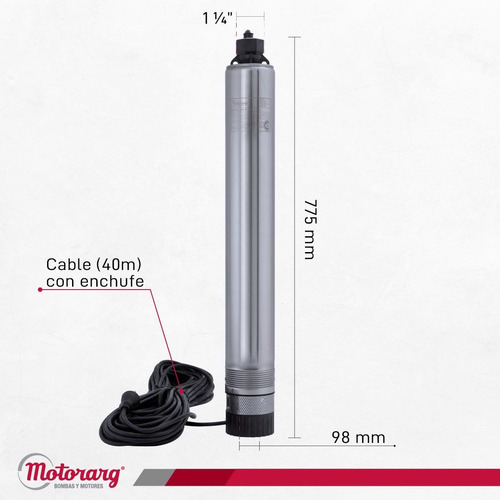 Imagen 8 de 12 de Bomba Sumergible Pozo Motorarg 4pack150 40 Mts Cable 1.5 Hp