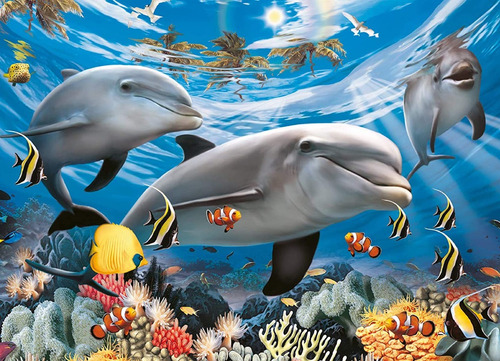 Rompecabezas Delfines Felices 60 Pz Ravensburger Mar Caribe
