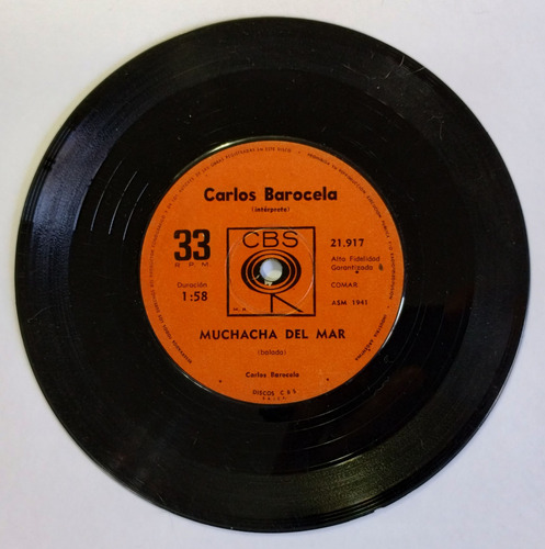 Carlos Barocela Lluvia Muchacha Del Mar Disco Simple Vinilo Estándar (Usado)