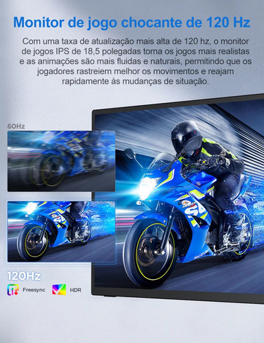 Monitor Portátil Eviciv 18.5 Polegadas Pc Gamer Tela ,fhd 120hz Lcd Ultrafino Monitor,100%srgb Hdr10,alto-falantes Embutidos,com Suporte E Vesa,para Laptop Win11 Mac Phone Ps Xbox Switch Hdmi Usb-c
