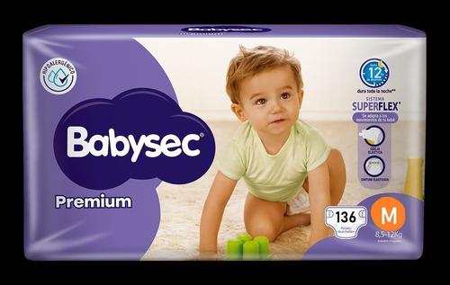 Imagen 2 de 5 de Pañales Babysec Premium talle M 136 U