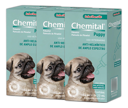 Chemital Puppy Vermífugo Cães Filhote 20ml Kit Economico C/3
