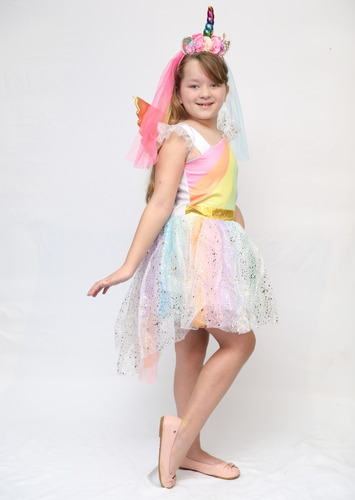 Imagem 5 de 10 de Vestido Fantasia Unicórnio P/ Festa Infantil + Chifre + Asas