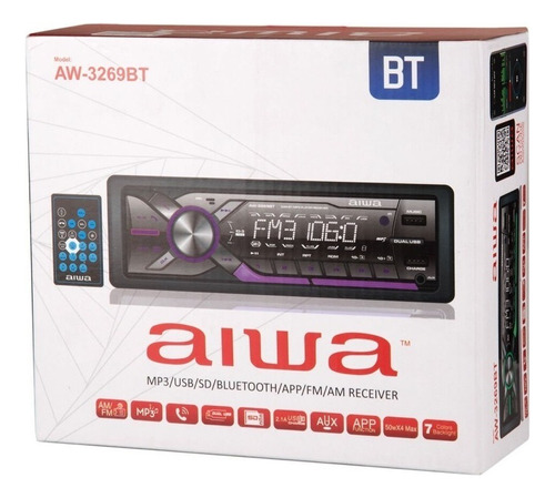 Autoradio Carro Bt Usb Sd Aux 7 Led Colores Desmontable Aiwa