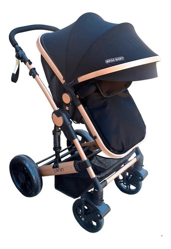 Cochecito de paseo Mega Baby Lanin travel system negro con chasis color dorado
