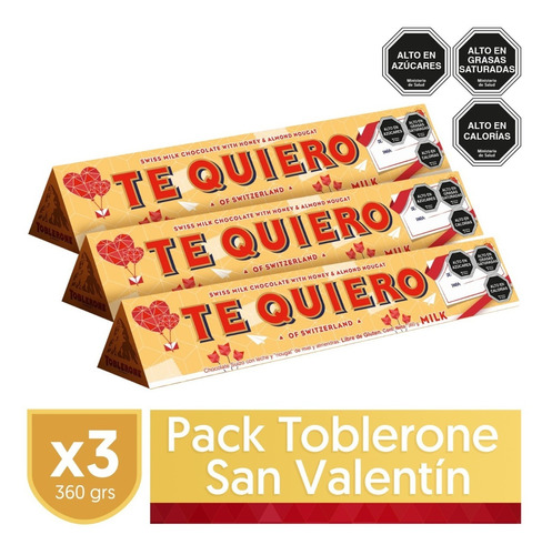 Imagen 1 de 7 de Chocolate Toblerone® Xl Pack Regalo  San Valentín 3u X 360g