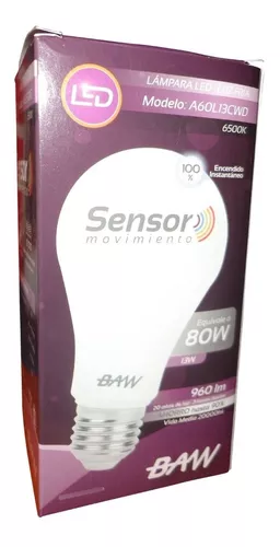 Lampara Led Sensor Movimiento 13w=80w Luz Fría Baw E27 6500k