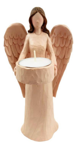 Enfeite Anjo Castiçal Com Vela Decoração 20cm Nude Moderno