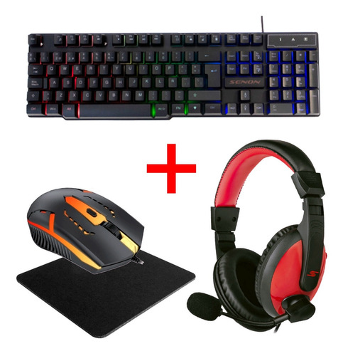 Combo Gamer Teclado Mouse Auricular Pad Rgb Gaming Pc Cuo
