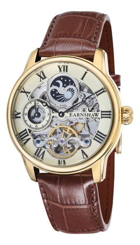 Reloj De Pulsera Earnshaw Hombre Longitude Golden Champagne Correa Café