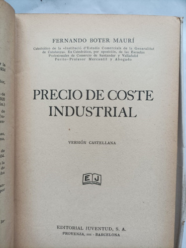 Precio De Coste Industrial - F. Boter Mauri - Libro Antiguo