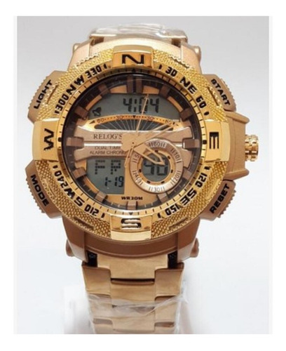 Relógio Masculino Moderno Grande E Estiloso Luxo Dourado