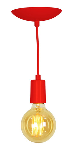 Lustre Pendente Tubo Cilindro Alumínio Vermelho Fio 1.20m