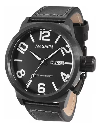 Relógio Masculino Dourado Magnum Pulseira De Couro Cor Da Correia