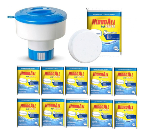 Flutuador Clorador Para Piscina+10 Pastilhas De Cloro 5 Em 1