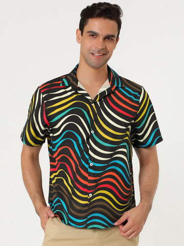 Camisa Con Bloques De Color Geométrico Irregular Manga Corta