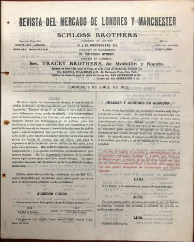 Revista Del Mercado Schloss Brothers 1912 Café Algodón